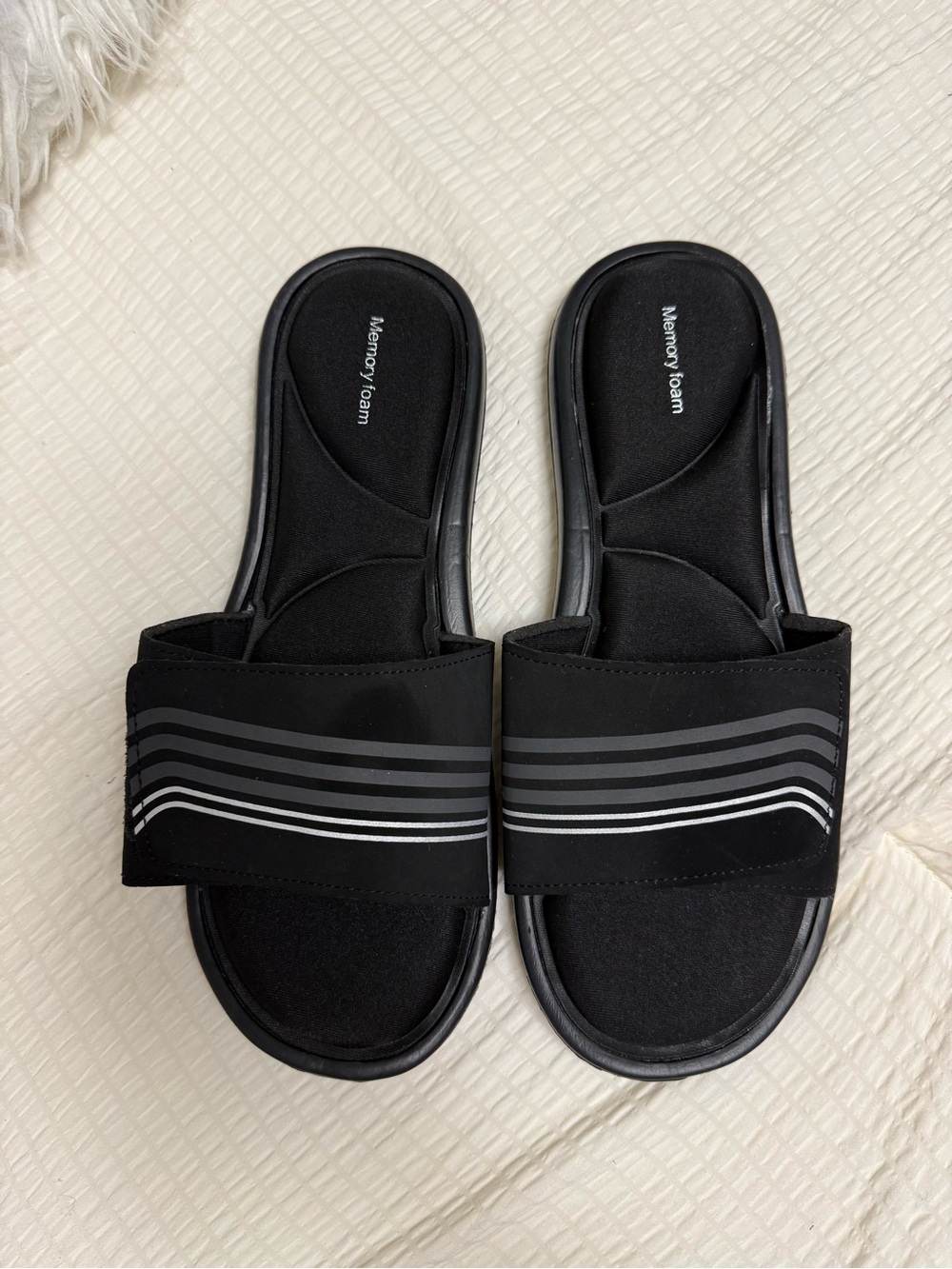 Black Memory Foam Slide Sandals for Women